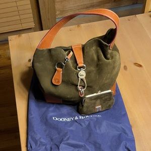 Dark Olive Suede with Smooth Leather Accents At Corners . Clutch & Key Chain.